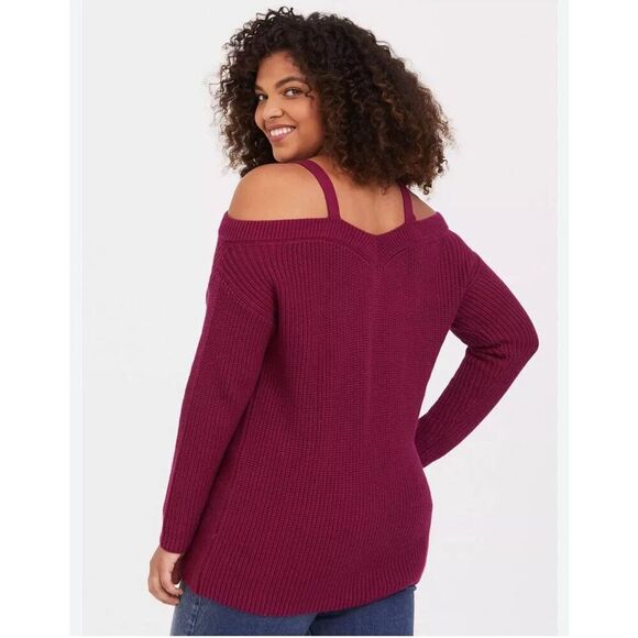 Torrid cold shoulder maroon red v neck pullover sweater sz 2 plus size - Picture 3 of 7